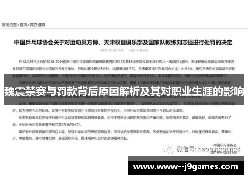 魏震禁赛与罚款背后原因解析及其对职业生涯的影响