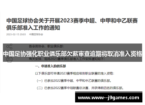中国足协强化职业俱乐部欠薪审查逾期将取消准入资格